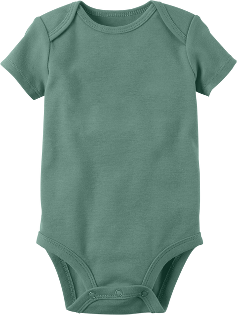 Front view of isolated green baby bodysuit